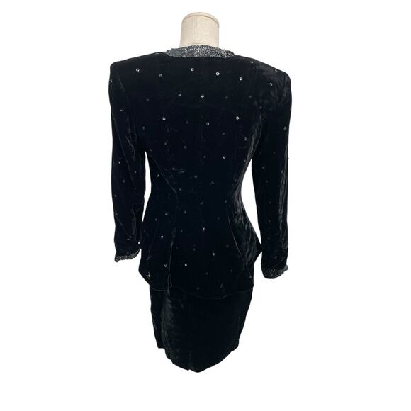Vintage Magali Collection Black Velvet Sequin Skirt Suit Jacket Size 4 - Picture 7 of 15